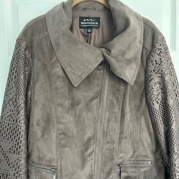 Montanaco Jackets & Blazers - Montanaco Gray Faux Suede Jacket XL Women’s Detailed Sleeve Lace Look